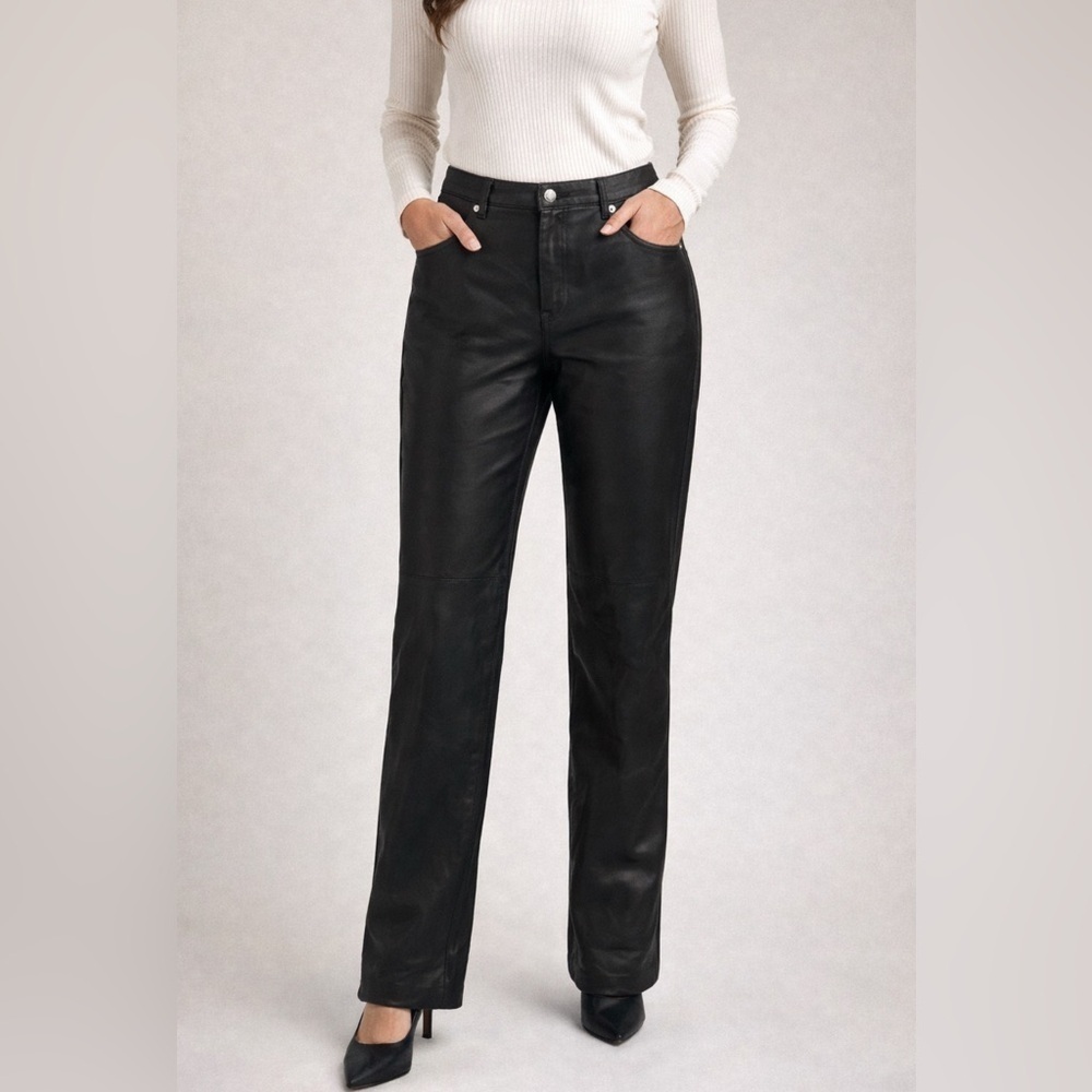 Leather  Black Straight Leg Pants Size 11 Petite